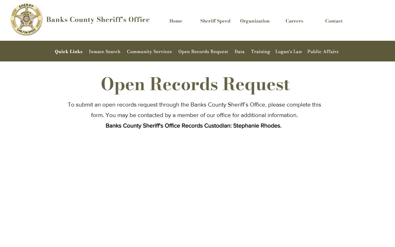 Banks County arrest records and court charges sheriff open records page