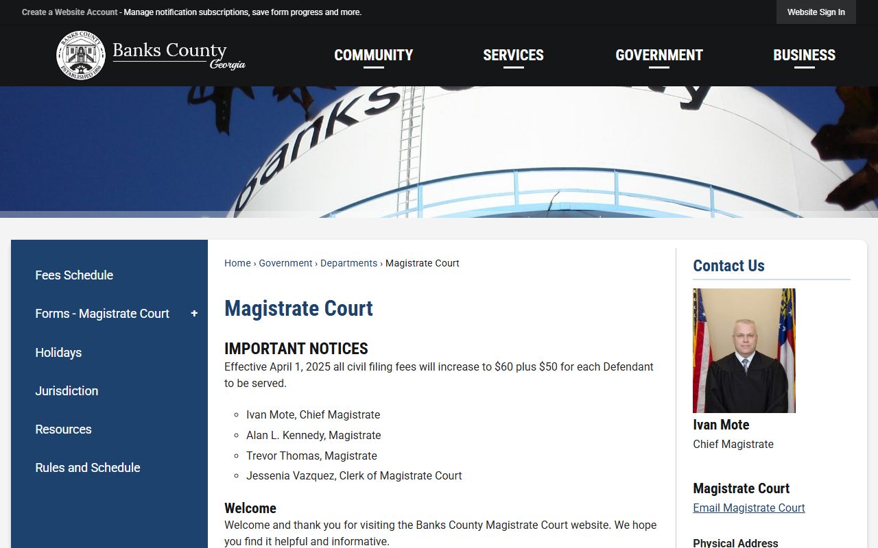 Banks County court dockets Magistrate Court page