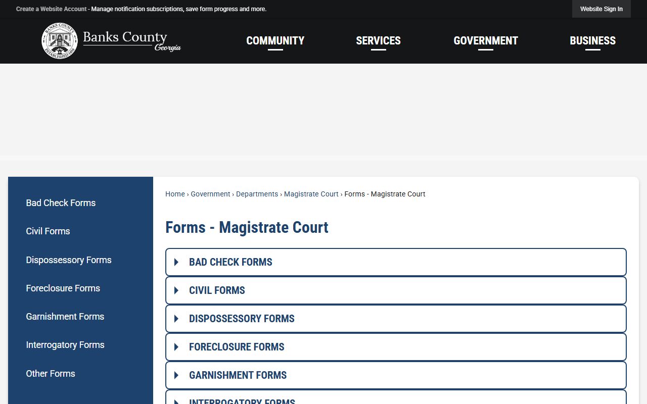 Banks County court dockets Magistrate Court forms