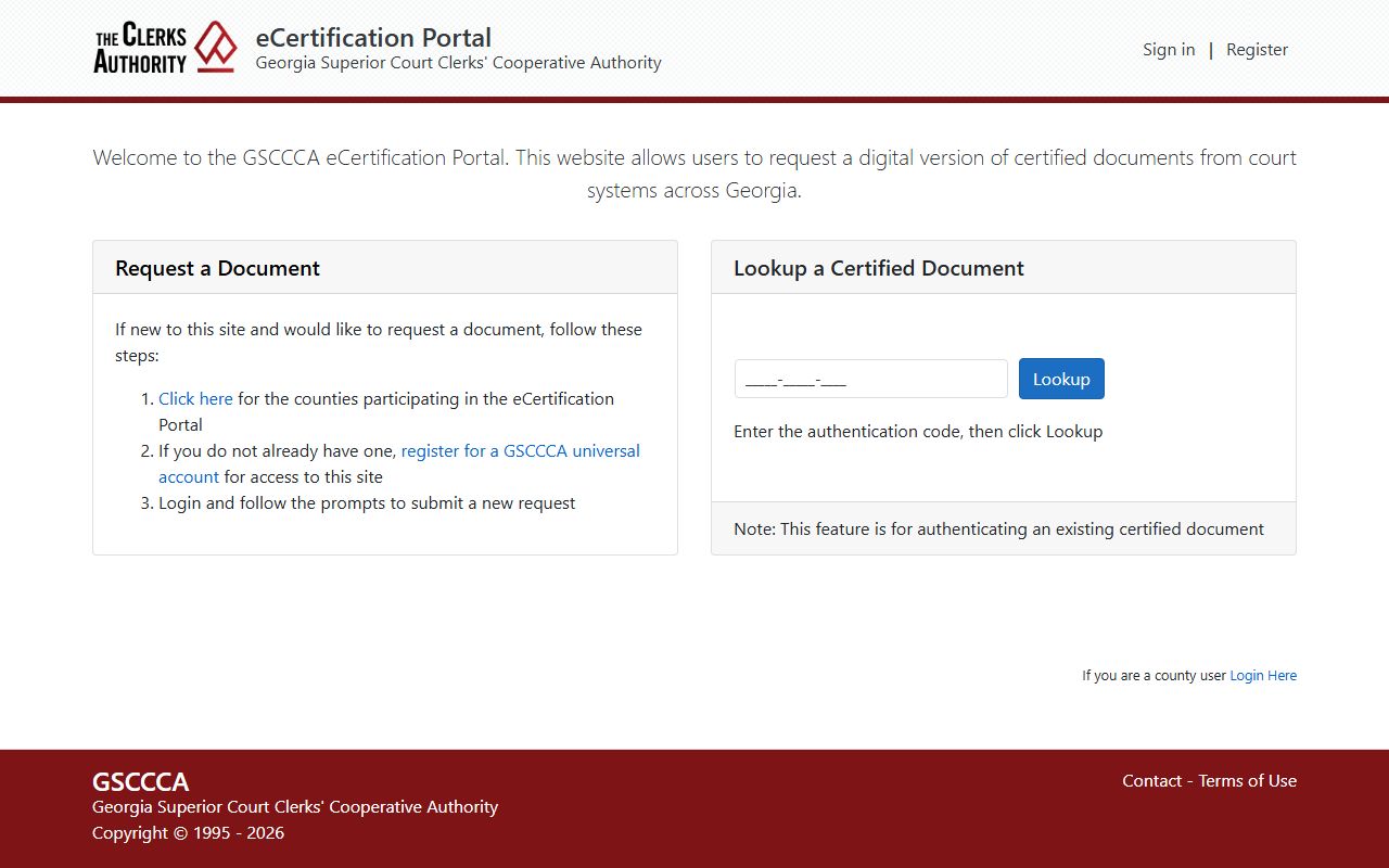 Banks County court records GSCCCA eCertification portal