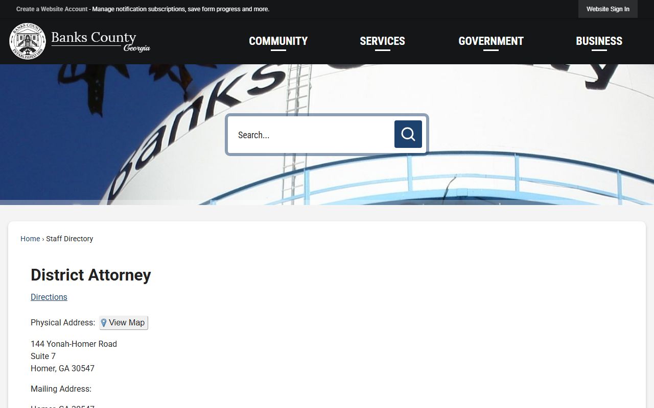 Banks County criminal court records District Attorney staff directory