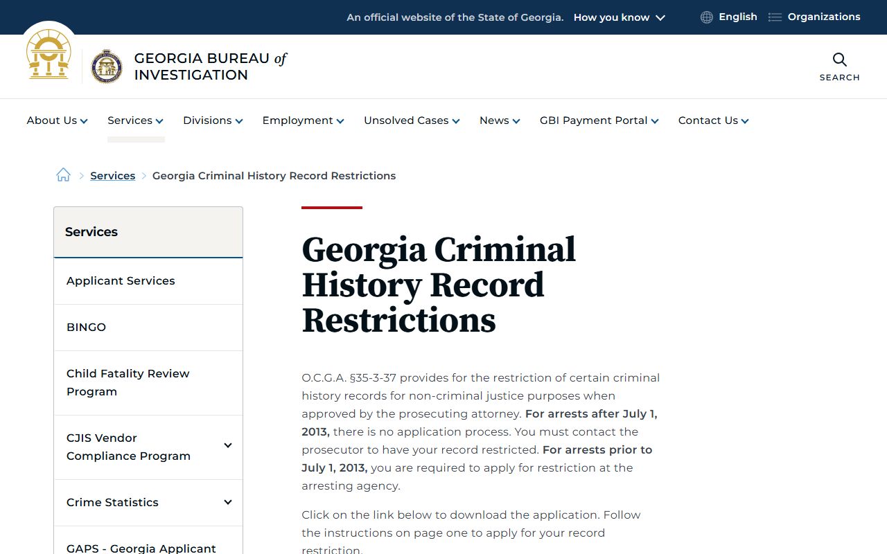 Banks County criminal court records GBI record restriction page