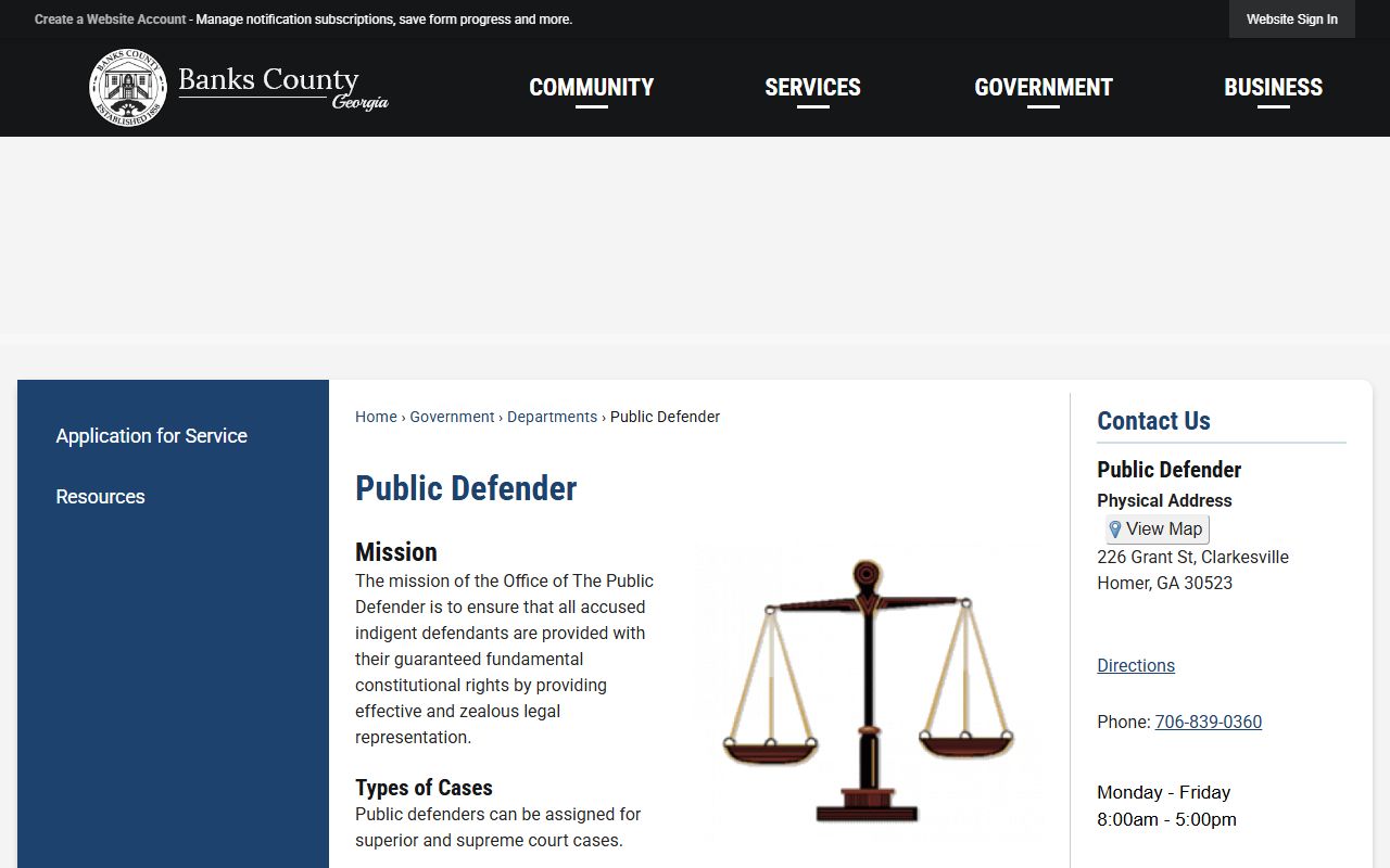 Banks County criminal court records Public Defender page