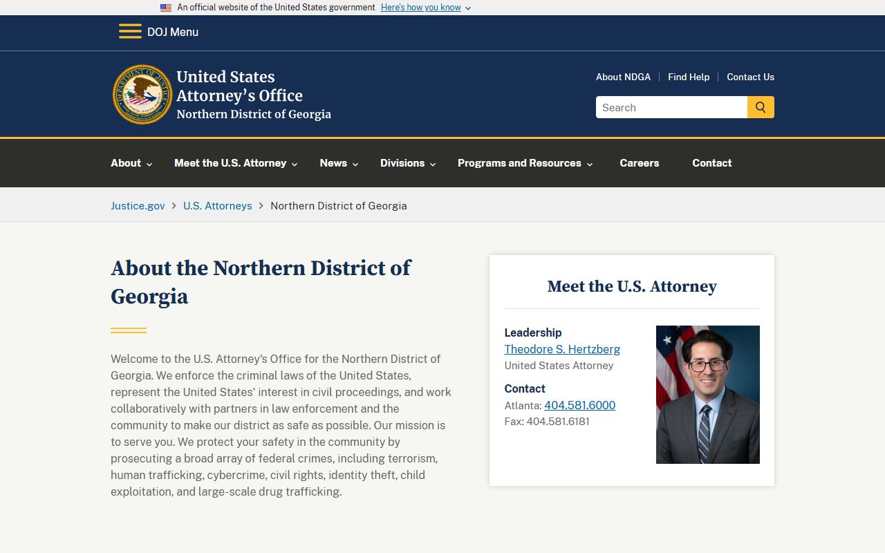 Banks County Superior Court federal U.S. Attorney Northern District of Georgia source