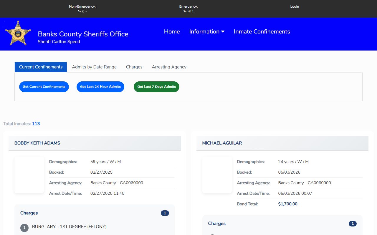 Southern Software Banks County inmate confinements search