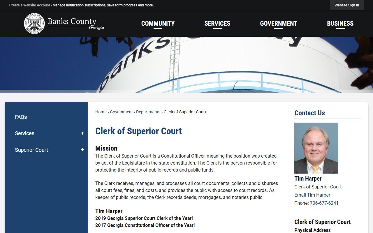 Banks County Court records Clerk of Superior Court page