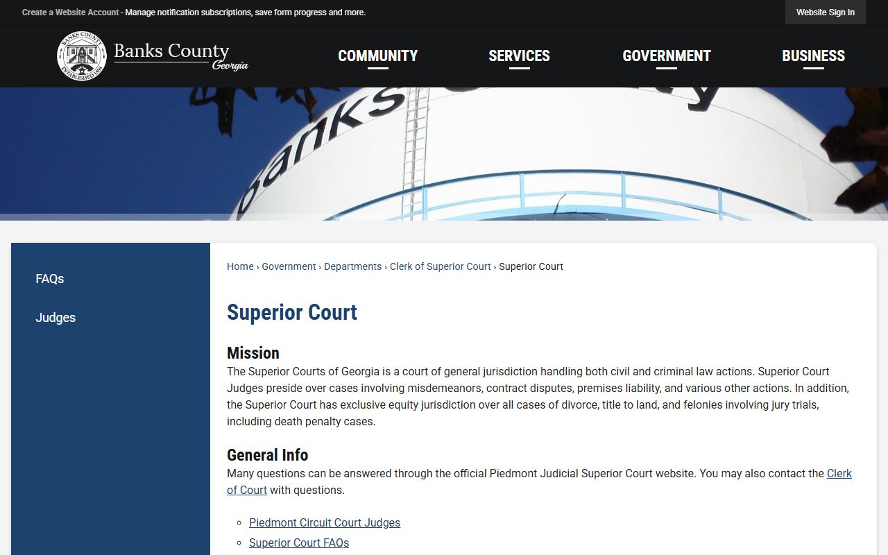 Banks County Court records Superior Court page